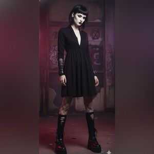 Tough Luv Black Long Sleeve Rose 🌹 Embroidered Dress Size Small